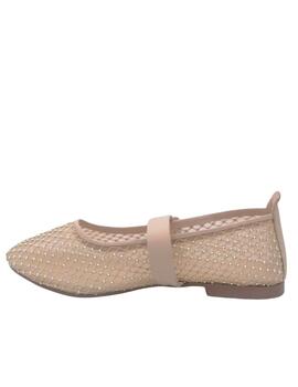 Bailarina Shaddy rejilla y brillantes beige mujer