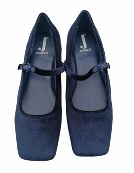 Zapato Jeannot azul con hebilla y terciopelo mujer