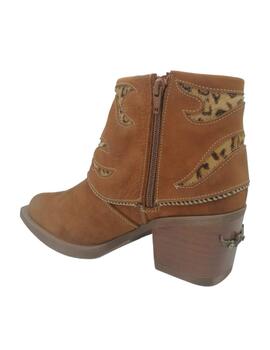 Botines Nemonic 2398 cuero y leopardo mujer