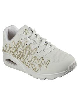 Deportiva Skechers corazones blanco y oro