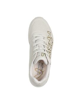 Deportiva Skechers corazones blanco y oro