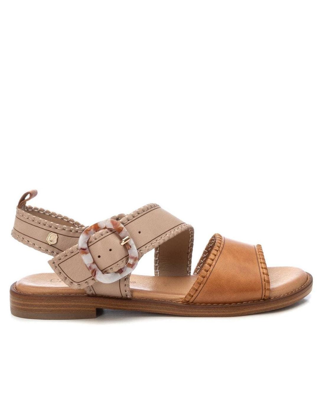Sandalia plana Carmela combinada camel mujer