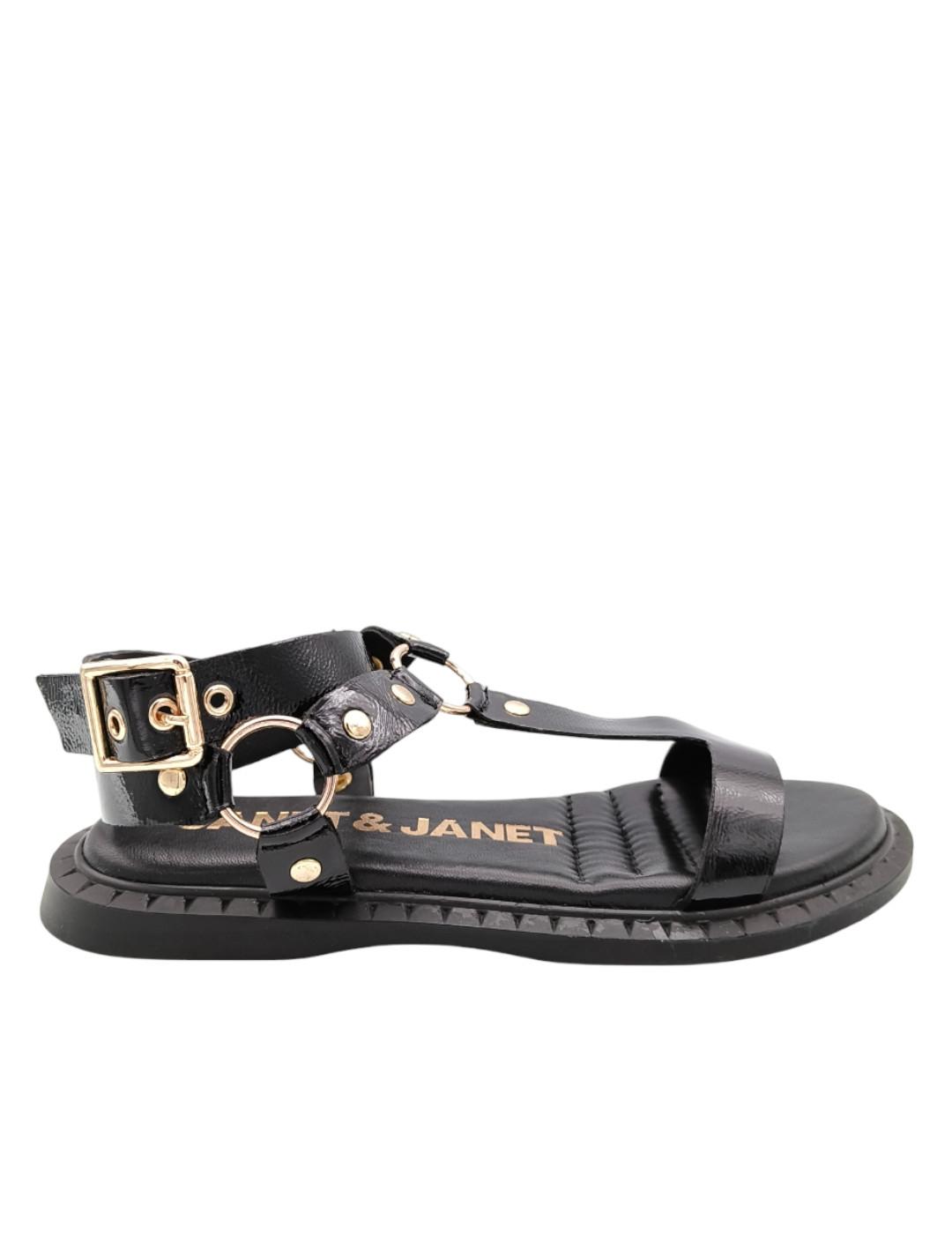 Sandalias Janet de tiras en charol negro