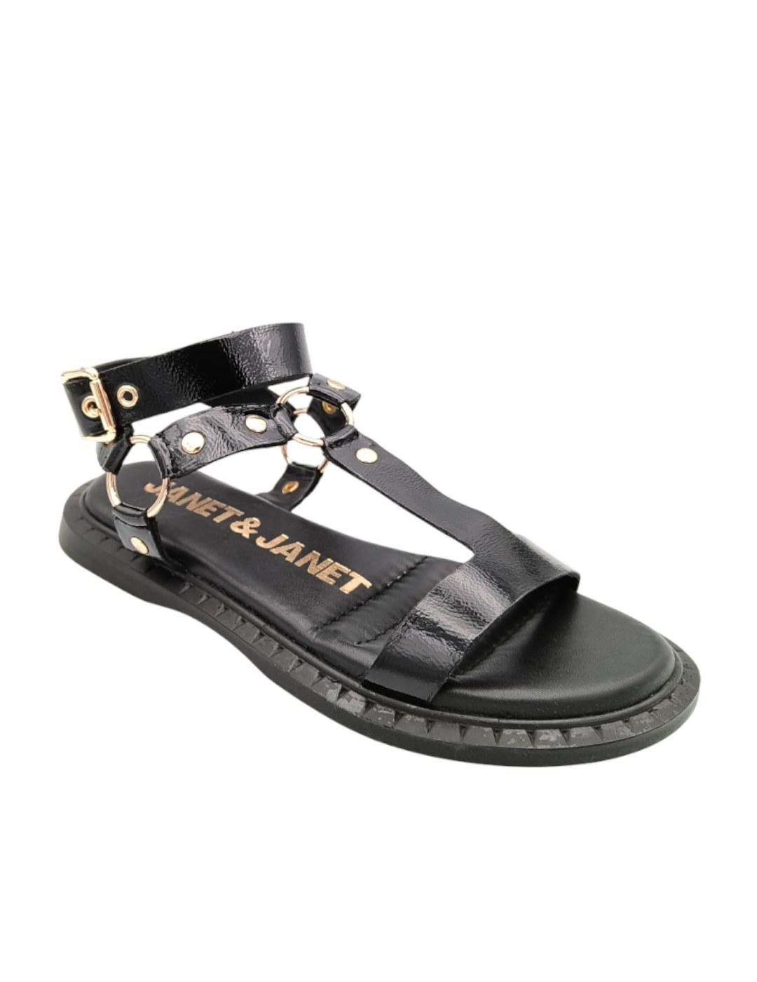 Sandalias Janet de tiras en charol negro
